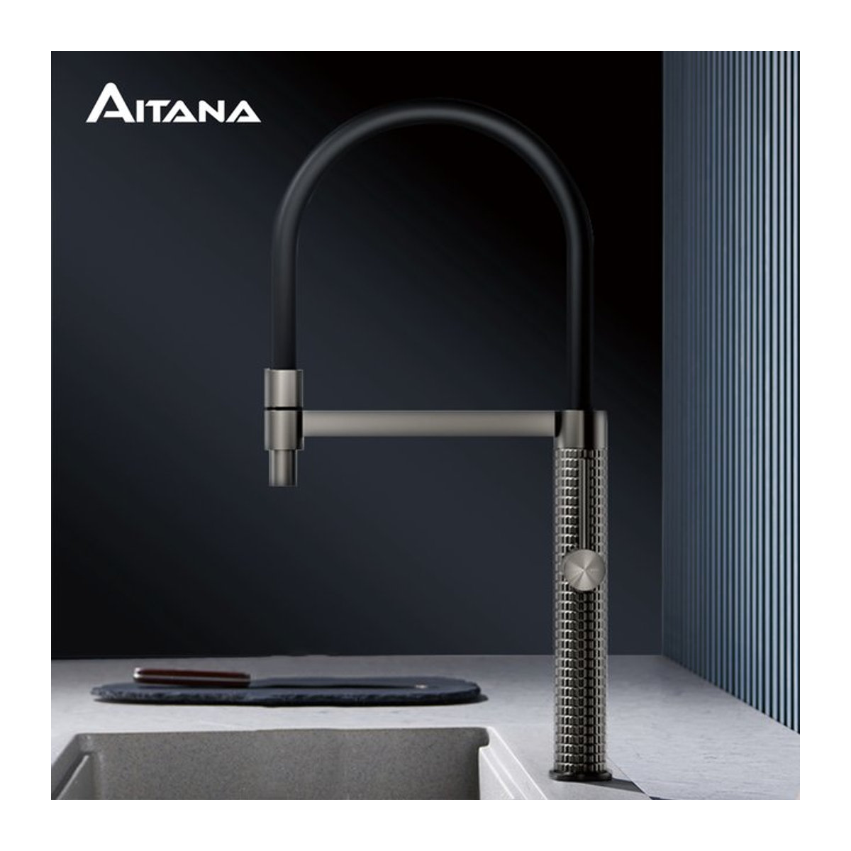 Aitana Küchenarmatur aus Messing in Grau und Schwarz mit Dual Control für Kalt- und Heißwasser im modernen Design - Bild 1