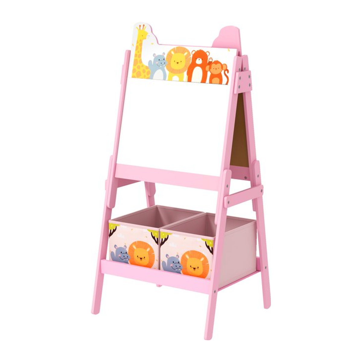 AIYAPLAY 2-in-1 Kindertafel mit doppelseitiger Staffelei, Kreidetafel und Whiteboard inklusive Aufbewahrungsboxen, Rosa, B/H/T: 49 x 113 x 53,5 cm - Bild 1