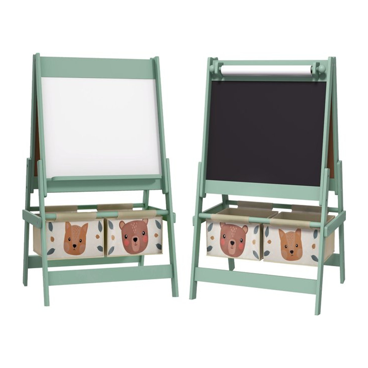 AIYAPLAY 3 in 1 Kindertafel von Aosom als doppelseitige Spieltafel mit Whiteboard, Kreidetafel und Papierrolle in Grün aus Kiefernholz - Bild 1