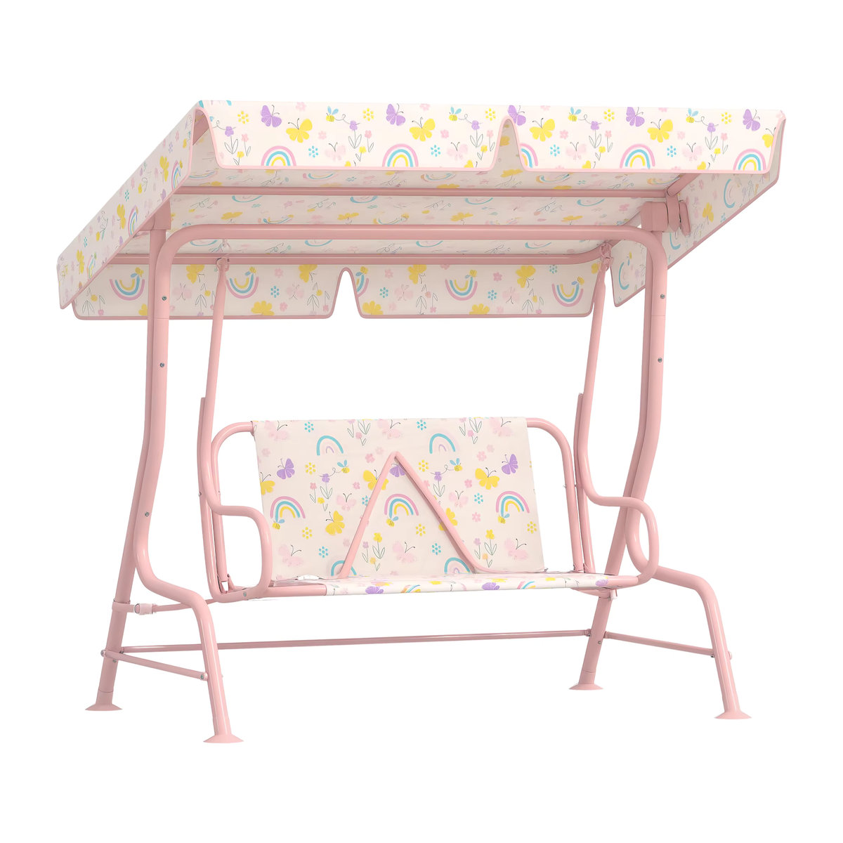 AIYAPLAY Kinder Hollywoodschaukel 2-Sitzer in Pink mit verstellbarem Sonnendach und Metallgestell - Bild 2