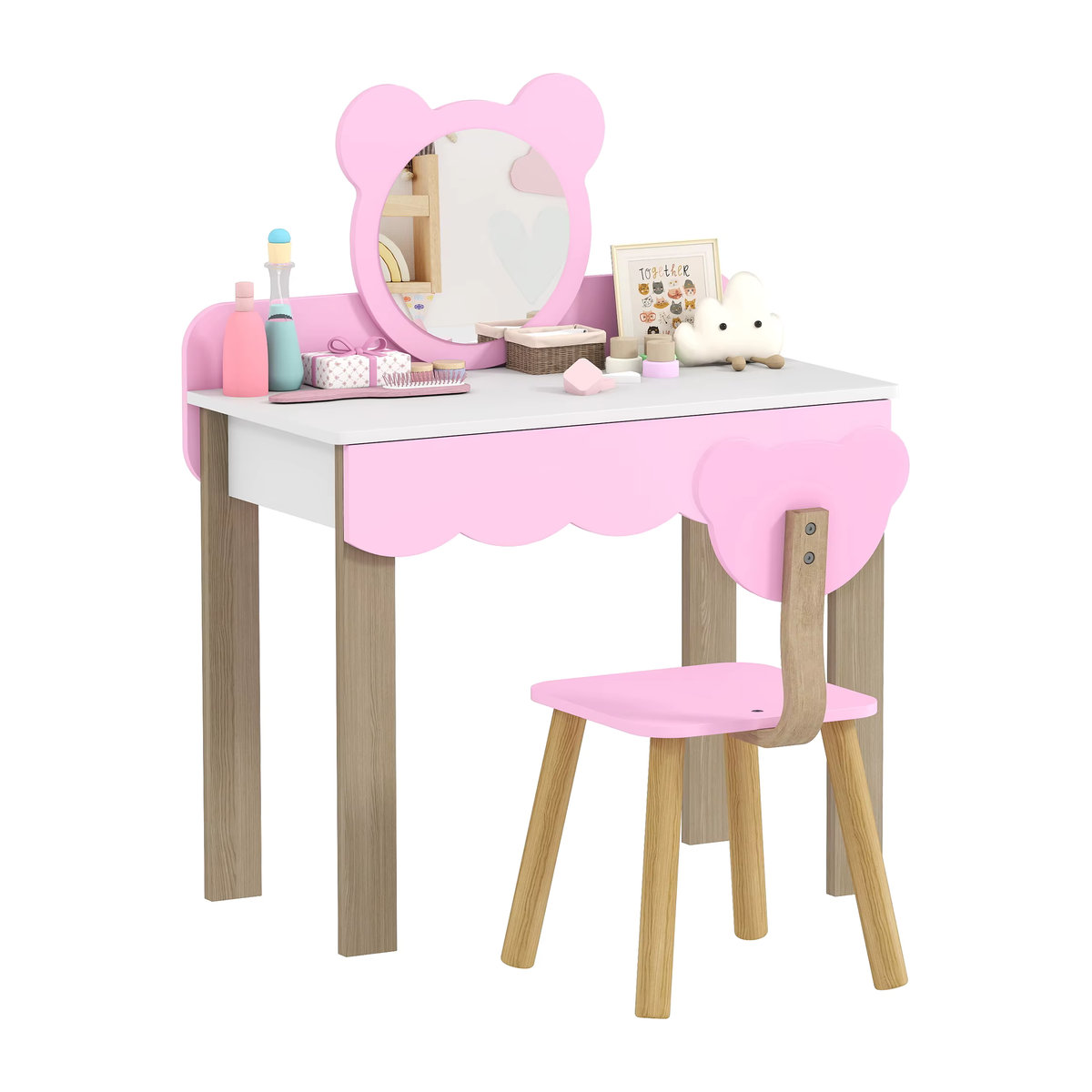 AIYAPLAY Kinder Schminktisch Set mit Spiegel und Hocker in Rosa - Bild 2