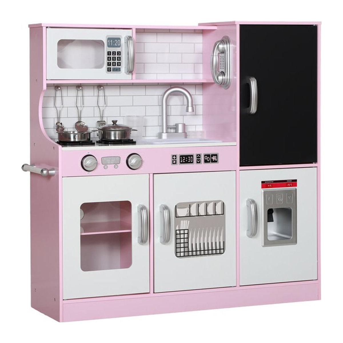 AIYAPLAY Kinderküche Spielküche mit Zubehör und Kreidetafel in Rosa, B/H/T: 26,8 x 81 x 83,8 cm - Bild 1