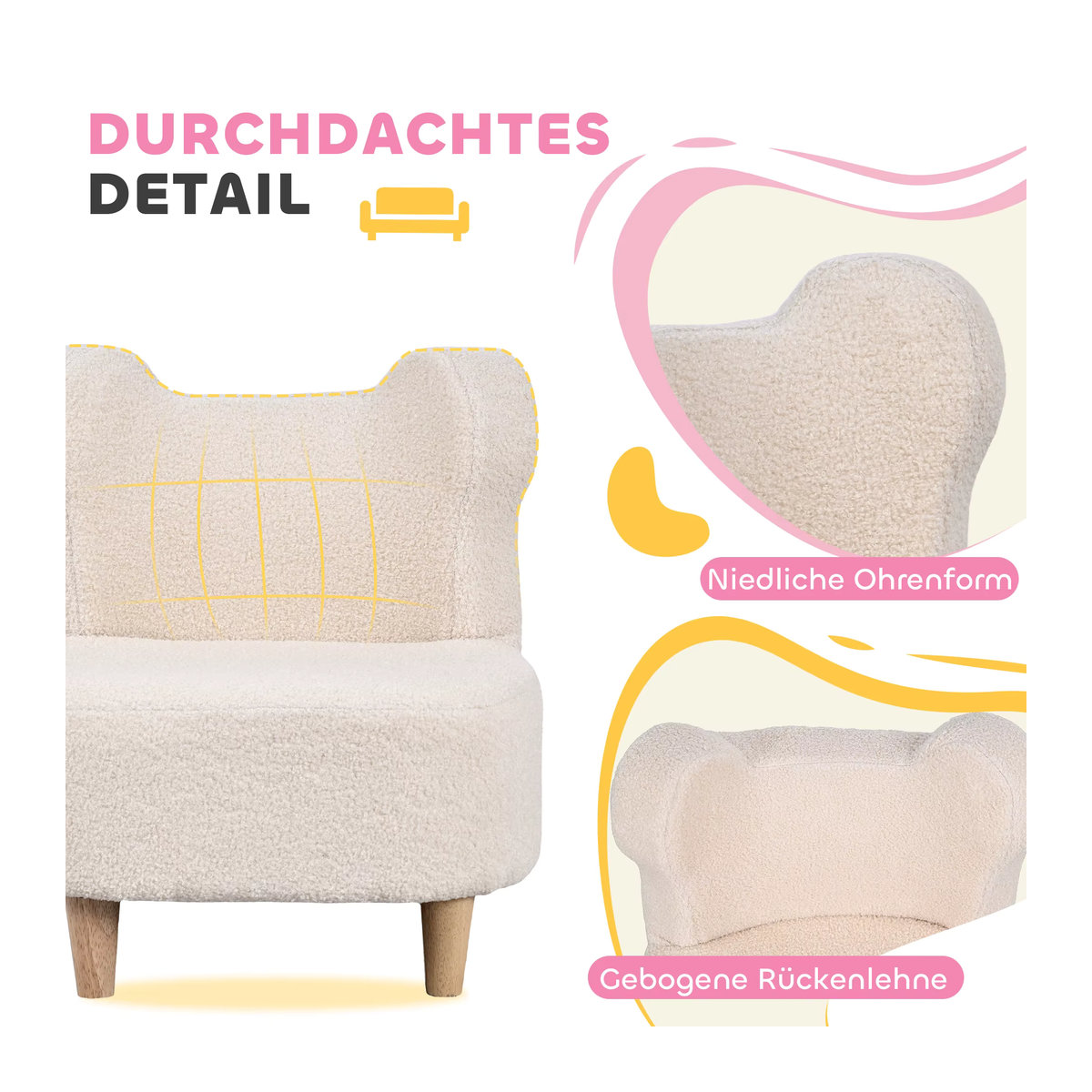 AIYAPLAY Kindersessel in Bärenform mit Teddyfleece-Optik in Beige - Bild 3