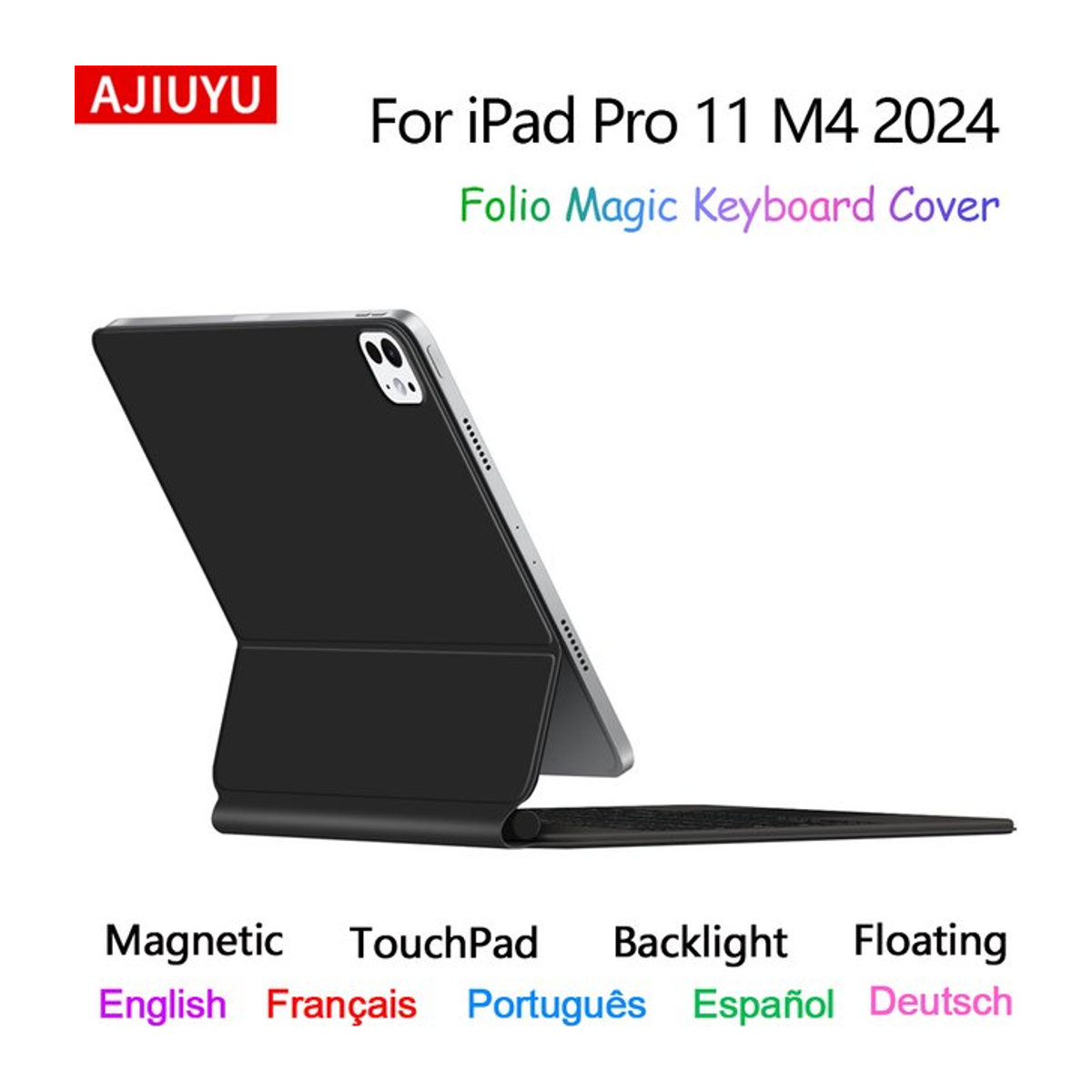 AJIUYU Smart Tastatur für iPad Pro 11 M4 2024 mit Touchpad und magnetischer Abdeckung in Schwarz oder Weiß - Bild 1