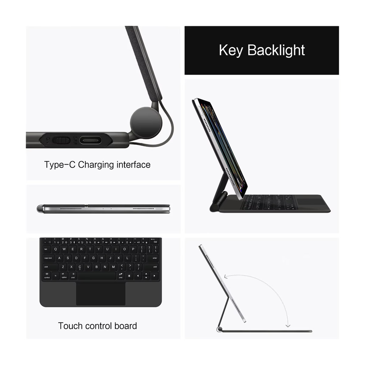 AJIUYU Smart Tastatur für iPad Pro 11 M4 2024 mit Touchpad und magnetischer Abdeckung in Schwarz oder Weiß - Bild 3