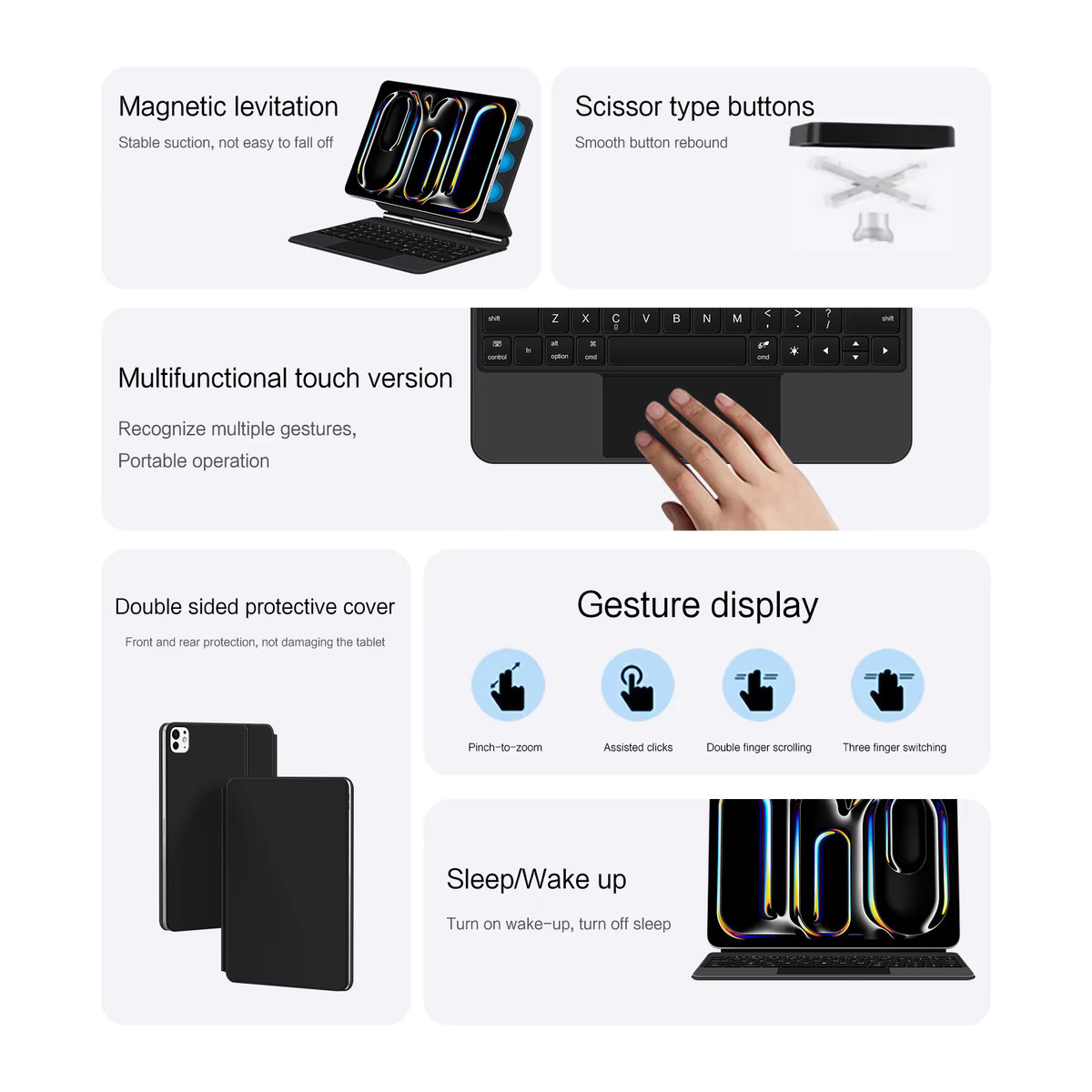AJIUYU Smart Tastatur für iPad Pro 11 M4 2024 mit Touchpad und magnetischer Abdeckung in Schwarz oder Weiß - Bild 4
