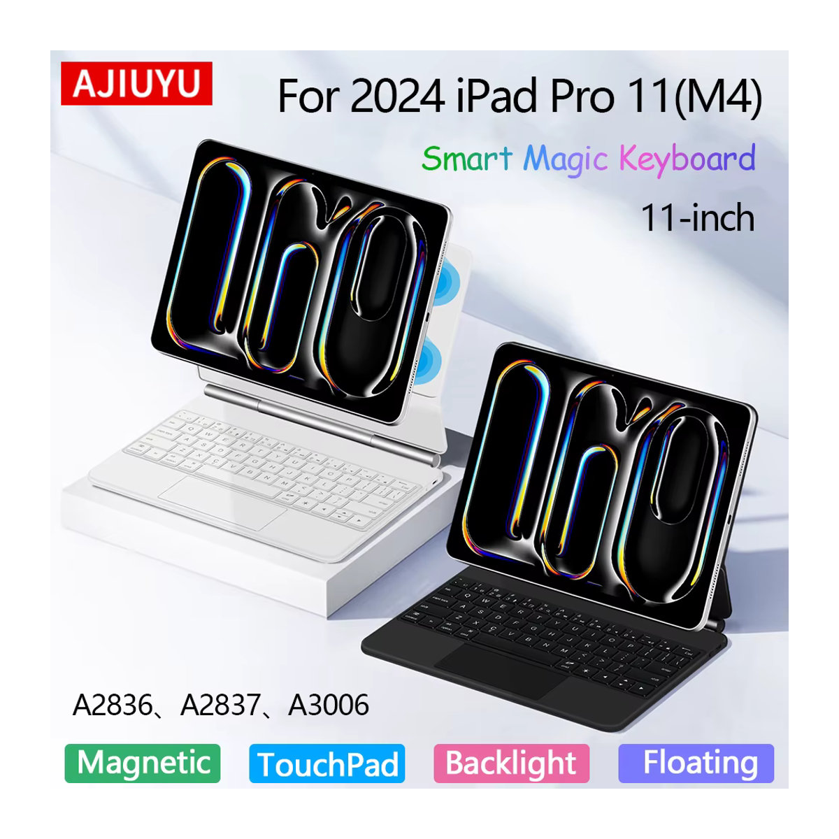 AJIUYU Smart Tastatur für iPad Pro 11 M4 2024 mit Touchpad und magnetischer Abdeckung in Schwarz oder Weiß - Bild 5