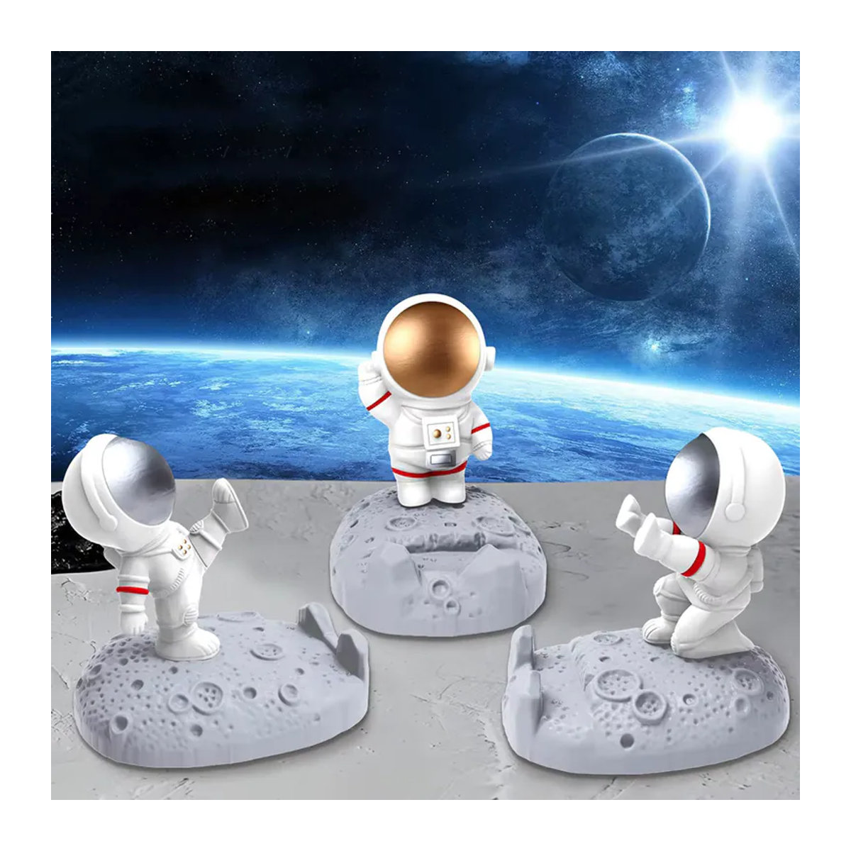 AKABEILA Nordic Astronaut Handyhalter aus Kunstharz in Silber und Weiß - Bild 4