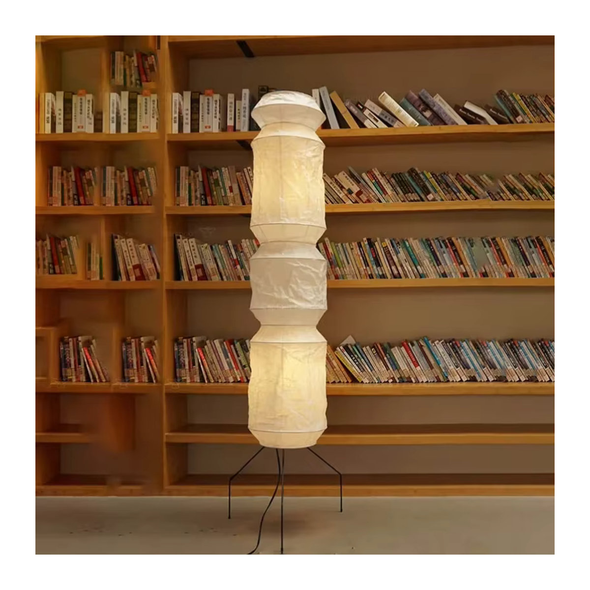 Akari Noguchi Yong Stehlampe im Wabi-Sabi Design aus Reispapier in Weiß mit E27 Fassung - Bild 3