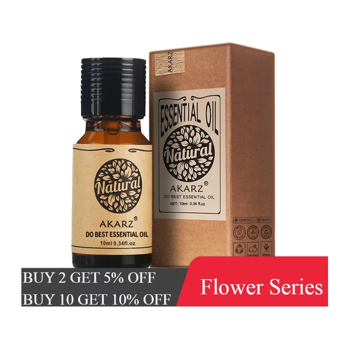 AKARZ Ätherische Öle Pflanze und Blume Serie für Aromatherapie und Hautpflege in braunem Glas - Bild 1