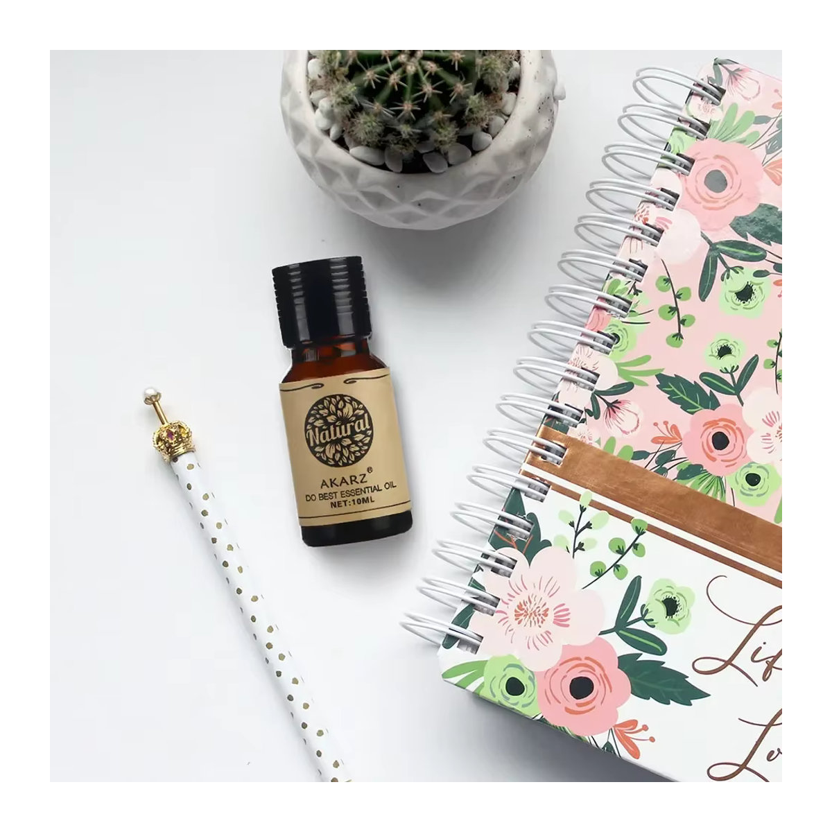 AKARZ Ätherische Öle Pflanze und Blume Serie für Aromatherapie und Hautpflege in braunem Glas - Bild 4