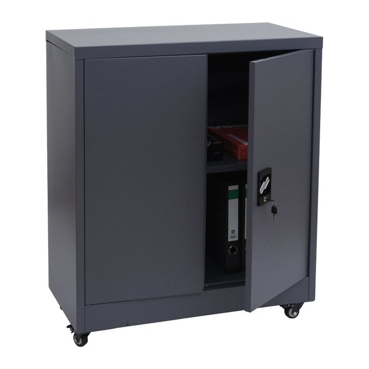 Aktenschrank MCW-O50 Büroschrank aus Stahl mit Rollen und 2 abschließbaren Türen, Farbe: Dunkelgrau, H x B x T: 98 x 80 x 40 cm - Bild 1