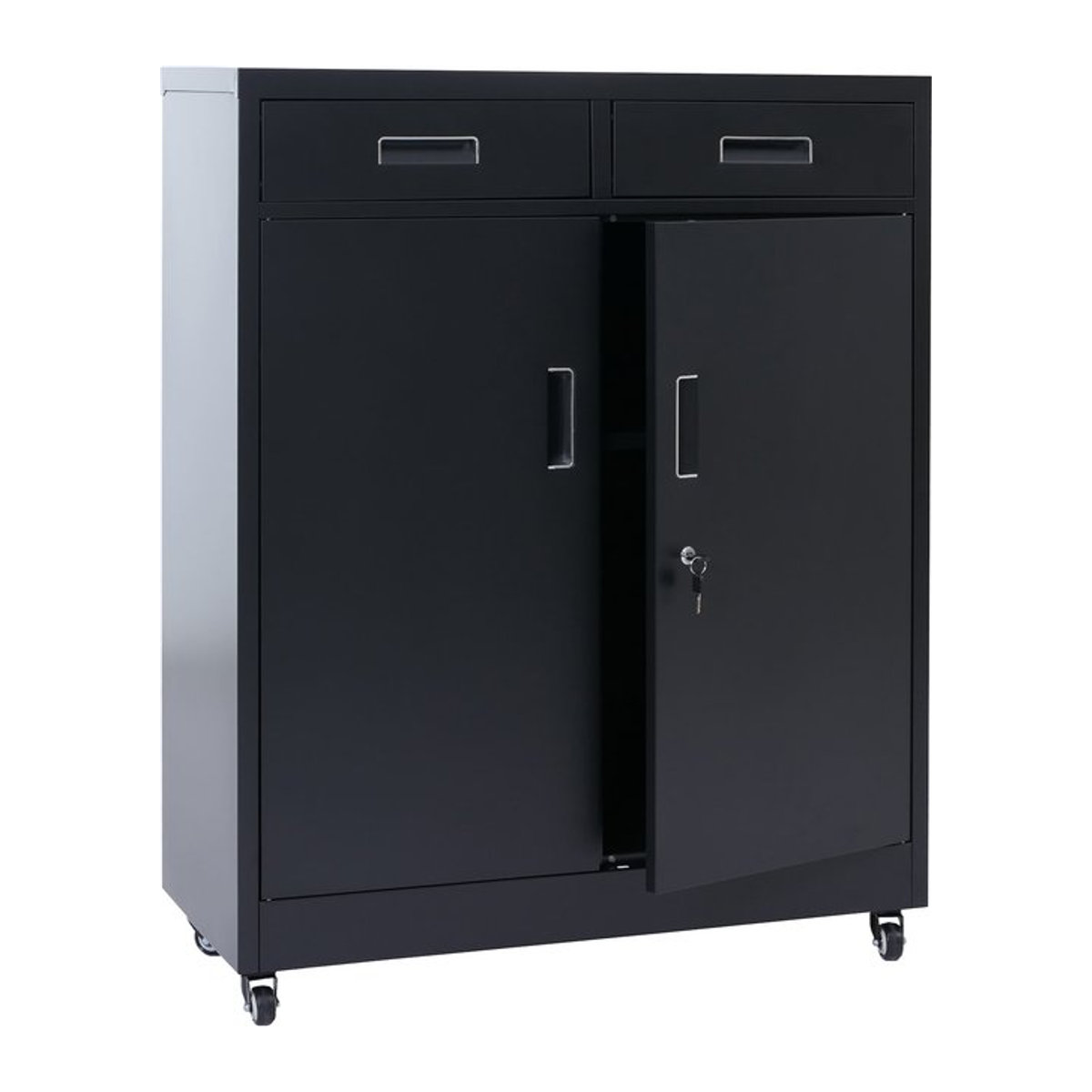 Aktenschrank MCW-O89 aus Metall mit Türen und Schubladen, schwarz, H: 116 cm, B: 90 cm, T: 40 cm - Bild 1
