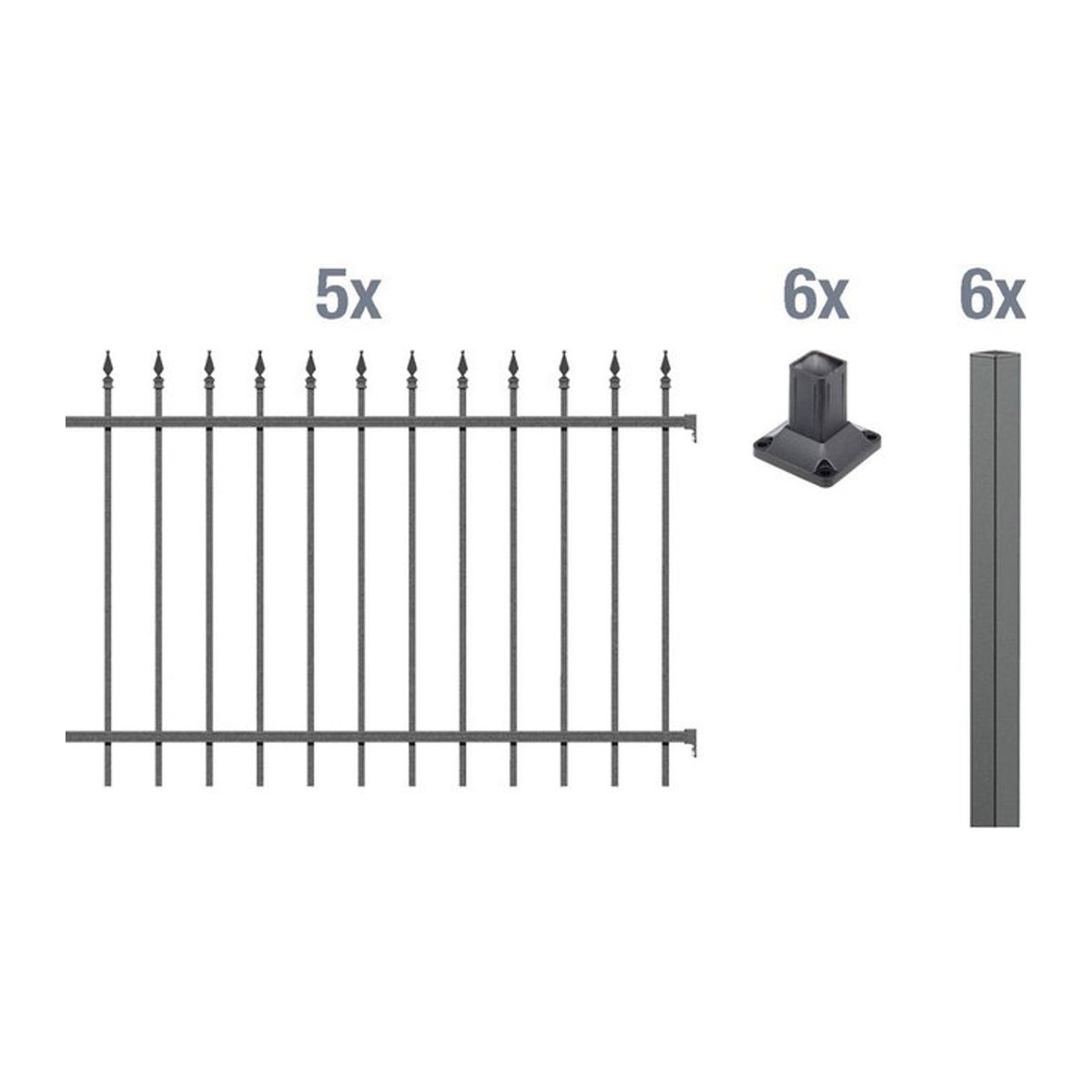 ALBERTS Zaun-Grundset Chaussee zum Aufschrauben aus Aluminium und Kunststoff in Anthrazit, Breite: 120 cm - Bild 1
