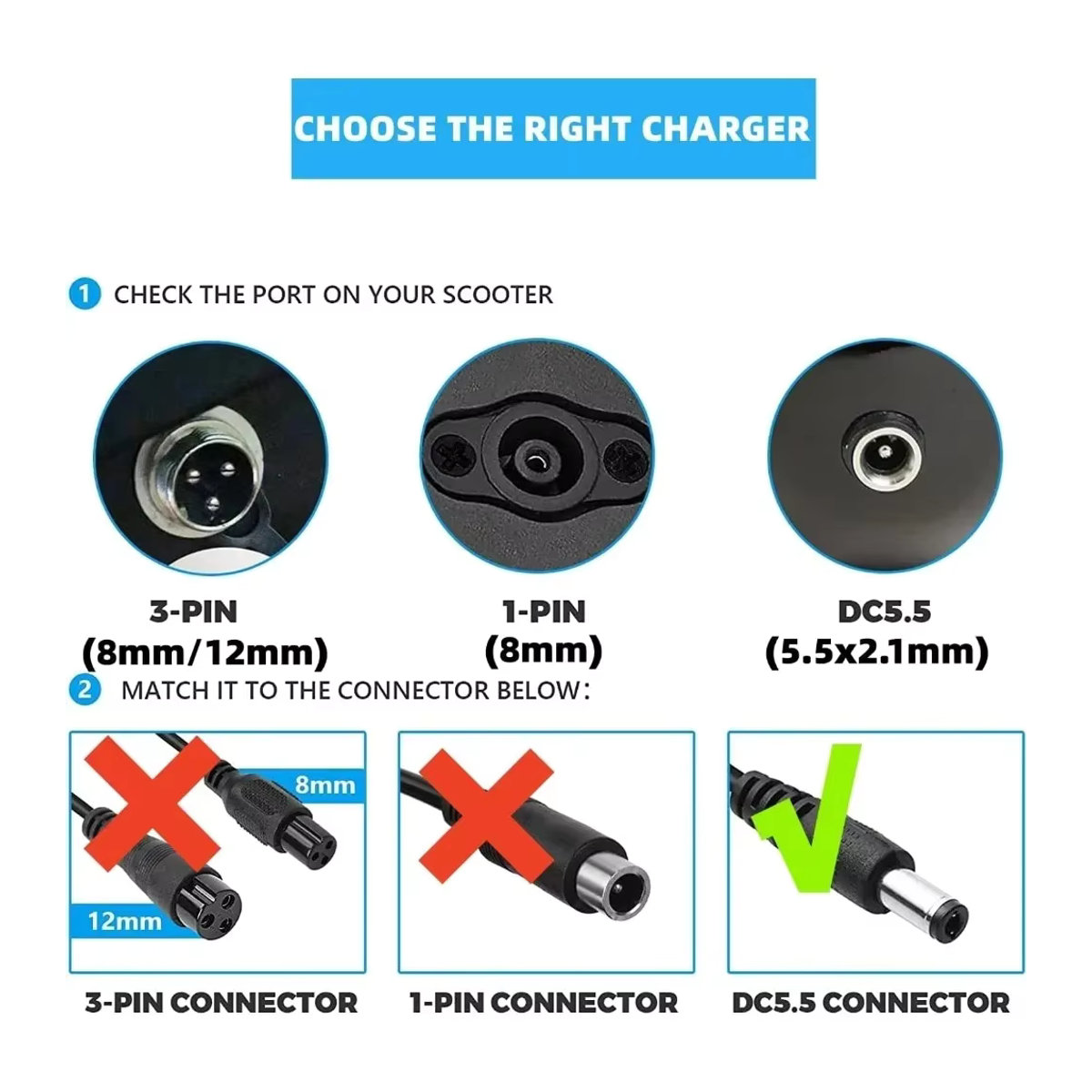 Aleaivy Smart Lithium Batterie Ladegerät 24V 2A mit 5,5x2,1mm DC Stecker für 29,4V 7S Hoverboard und Balance Rad, Schwarz - Bild 3