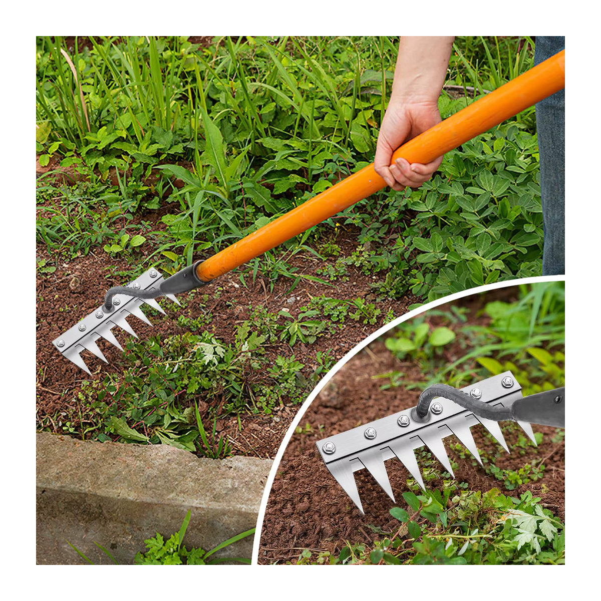 Aleekit Multifunktions-Metall-Rechen zur Bodenbearbeitung und zum Jäten für den Garten - Bild 2
