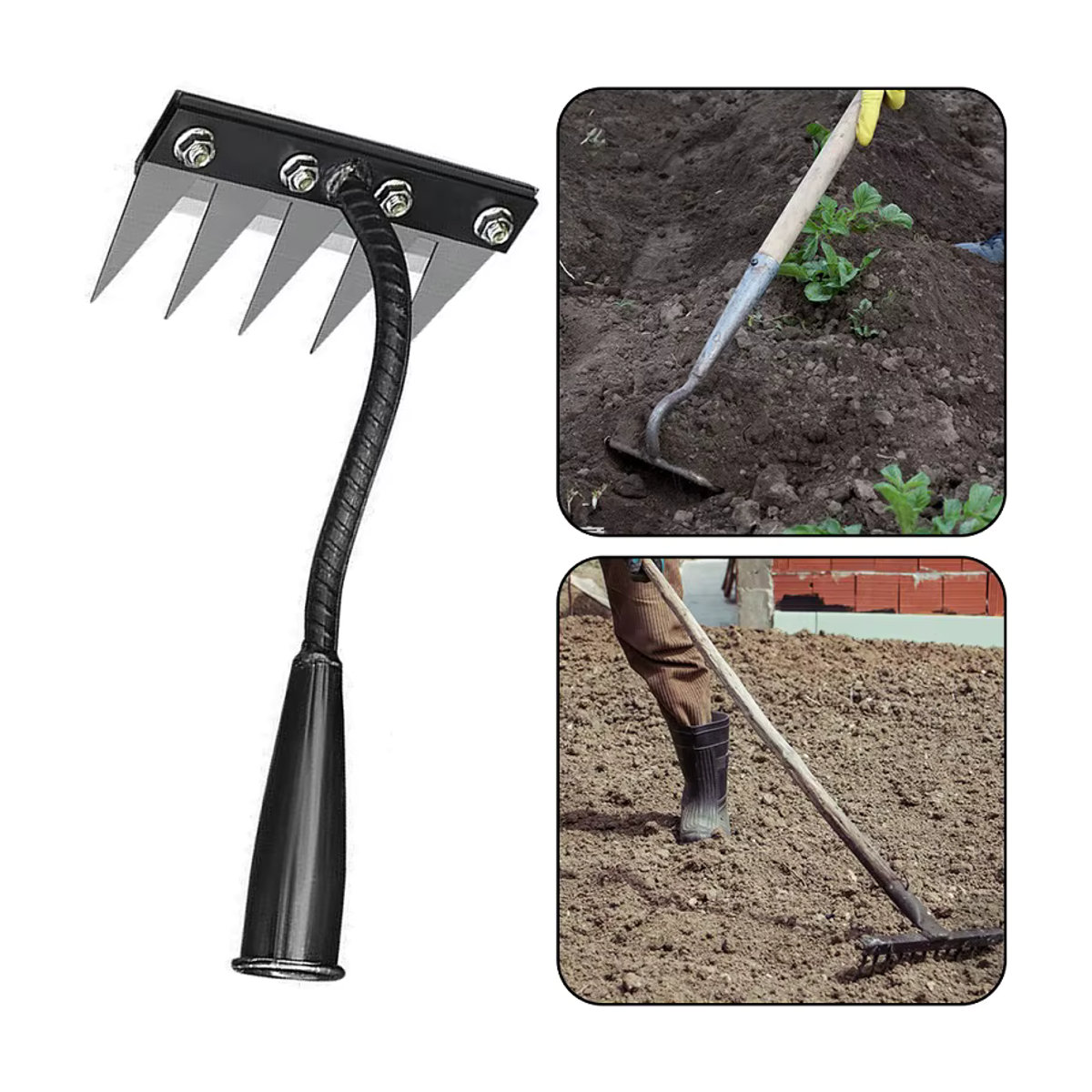 Aleekit Multifunktions-Metall-Rechen zur Bodenbearbeitung und zum Jäten für den Garten - Bild 6