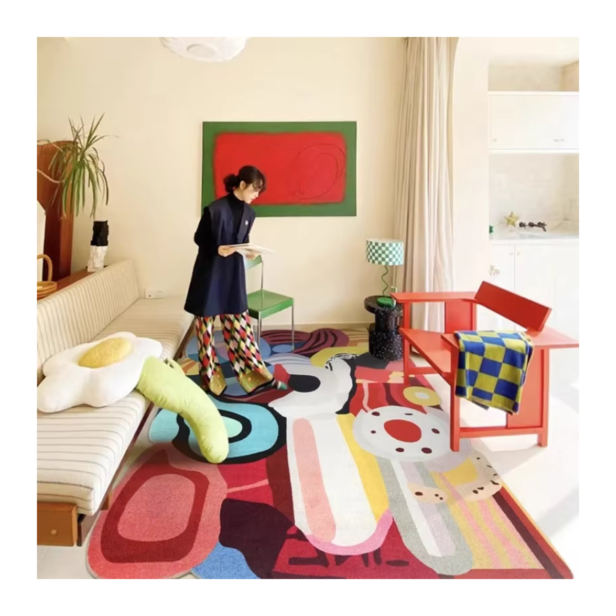 Alem Alem Wohnzimmerteppich in Bunt, trendiger Plüschteppich für Schlafzimmer und Wohnzimmer - Bild 2