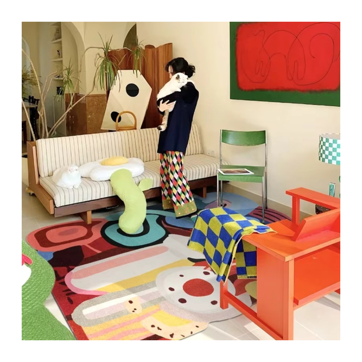 Alem Alem Wohnzimmerteppich in Bunt, trendiger Plüschteppich für Schlafzimmer und Wohnzimmer - Bild 3