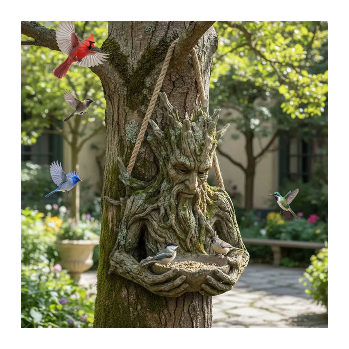 ALIILEE Vogelfutter-Skulptur aus Kunstharz in Braun als rustikale Gartendekoration für Terrasse und Balkon - Bild 3