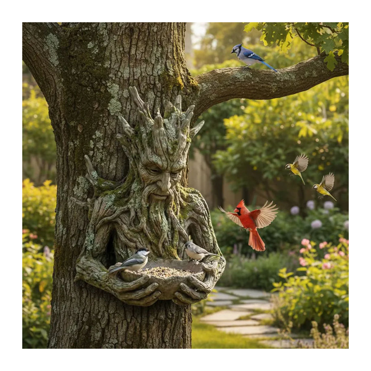 ALIILEE Vogelfutter-Skulptur aus Kunstharz in Braun als rustikale Gartendekoration für Terrasse und Balkon - Bild 5