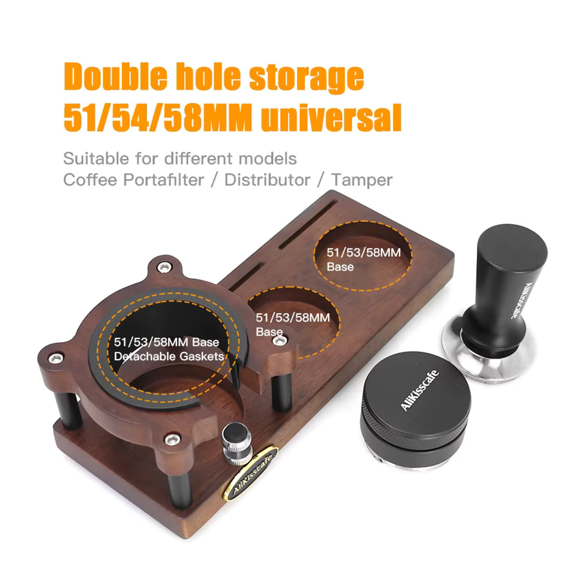 ALIKISSCAFE Kaffee Tamping Station aus Holz in Nussbaum Braun für Siebträger 51mm 54mm 58mm Espresso Zubehör - Bild 2