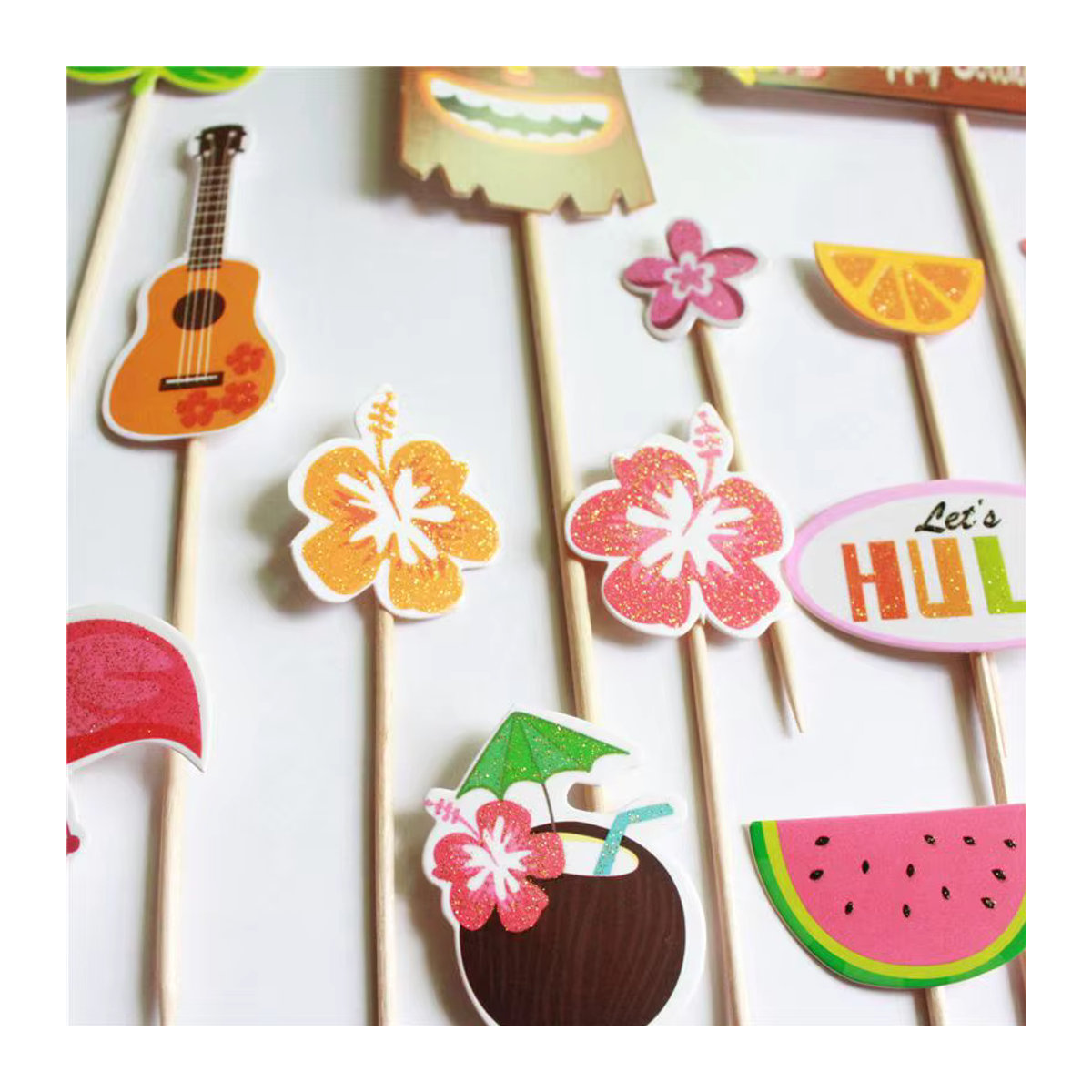Alivparty Hawaii Deko Set mit Ananas und Flamingo als Aufkleber für Kuchen und Geburtstag im Tropical Sommer Stil, mehrfarbig - Bild 3