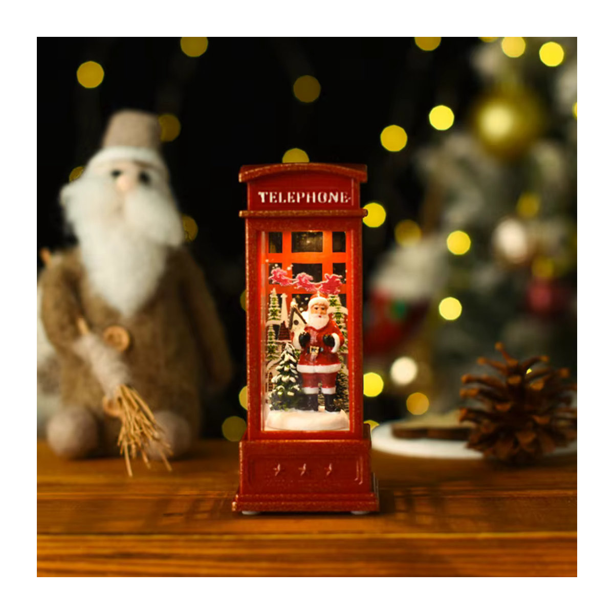 Alivparty Mini-Weihnachtstelefonzelle als leuchtendes Nachtlicht in Rot aus Kunstharz - Bild 4