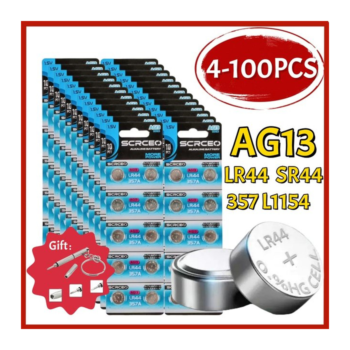 Alkaline Knopfbatterien AG13 LR44 A76 1,55 V in Silber für Uhren, Spielzeug und Fernbedienungen - Bild 1