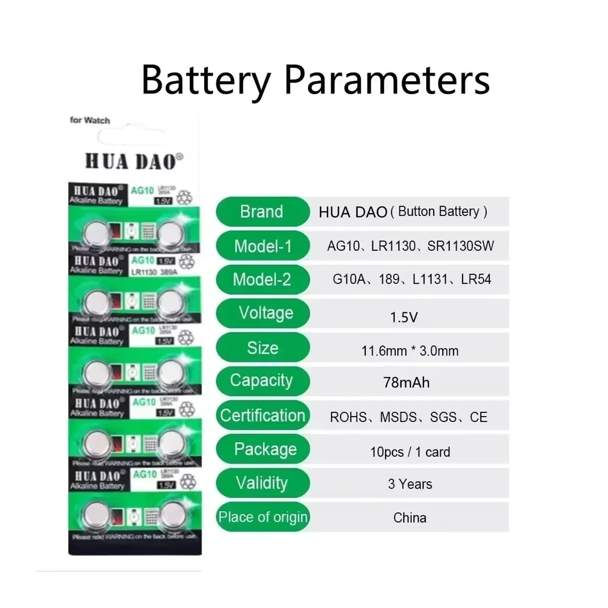 Alkaline Knopfzellen Batterien LR1130 AG10 Silber 1,55 V für Uhren, Spielzeug und Fernbedienungen - Bild 2