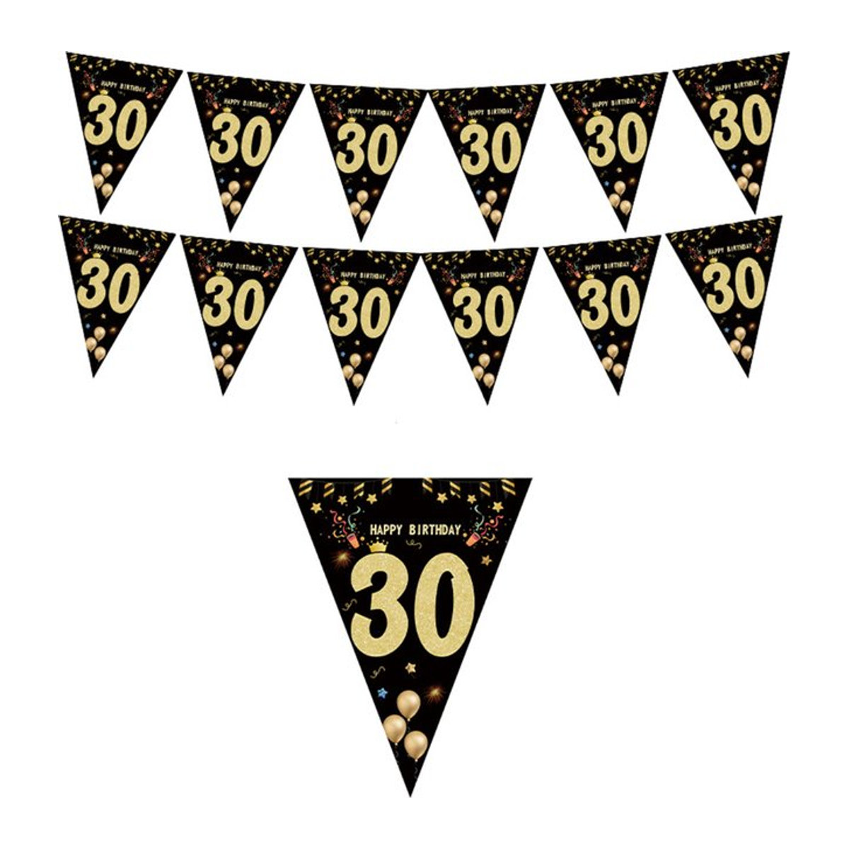 Alles Gute zum Geburtstag Partydekoration Banner in Schwarz und Gold mit Buchstaben-Wimpeln aus Papier für eine glamouröse Jubiläums-Kulisse - Bild 1