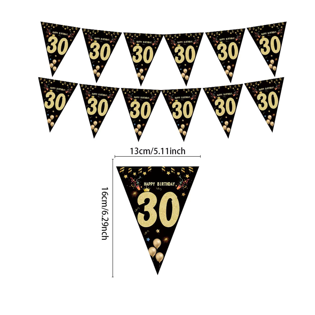 Alles Gute zum Geburtstag Partydekoration Banner in Schwarz und Gold mit Buchstaben-Wimpeln aus Papier für eine glamouröse Jubiläums-Kulisse - Bild 2