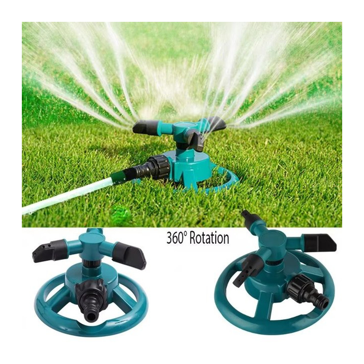 Alloet 360 Grad drehbarer Garten-Sprinkler mit 3 Düsen in Grün zur automatischen Rasenbewässerung - Bild 1