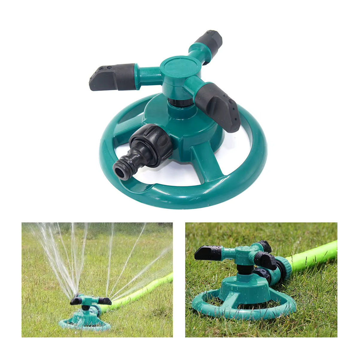 Alloet 360 Grad drehbarer Garten-Sprinkler mit 3 Düsen in Grün zur automatischen Rasenbewässerung - Bild 2