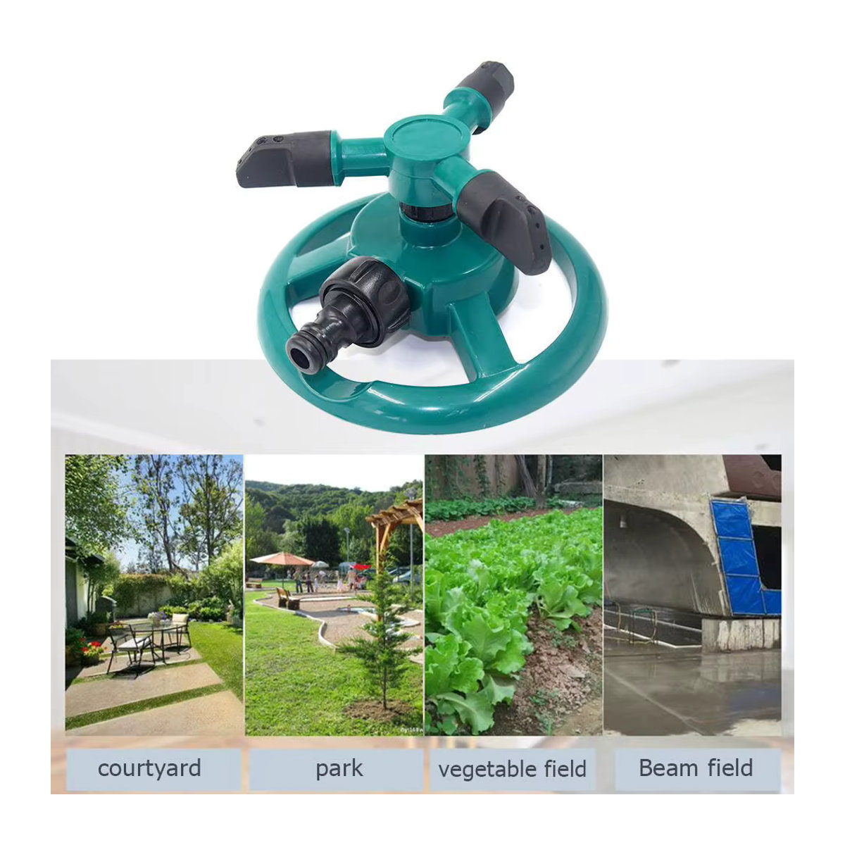 Alloet 360 Grad drehbarer Garten-Sprinkler mit 3 Düsen in Grün zur automatischen Rasenbewässerung - Bild 3