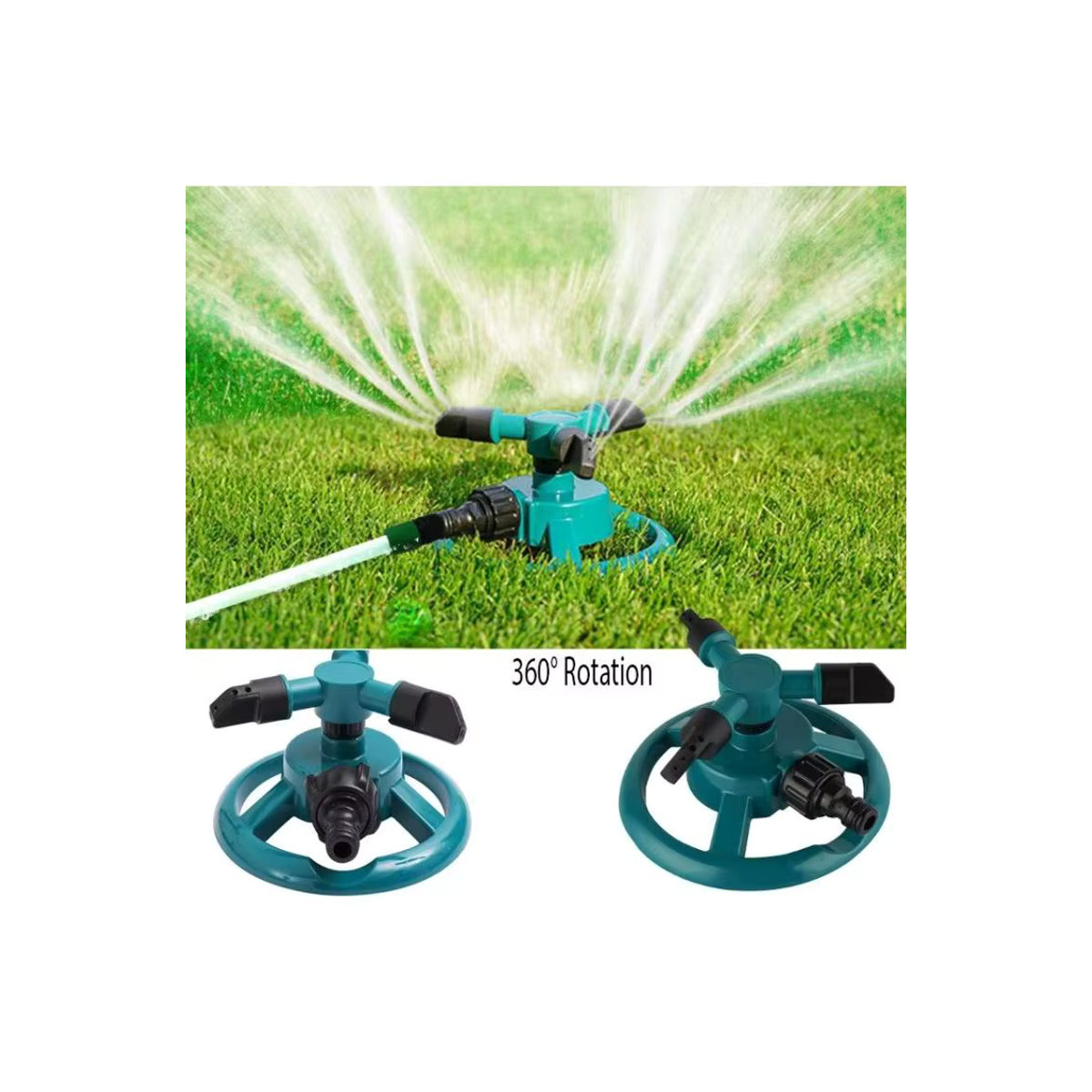 Alloet 360 Grad drehbarer Garten-Sprinkler mit 3 Düsen in Grün zur automatischen Rasenbewässerung - Bild 7