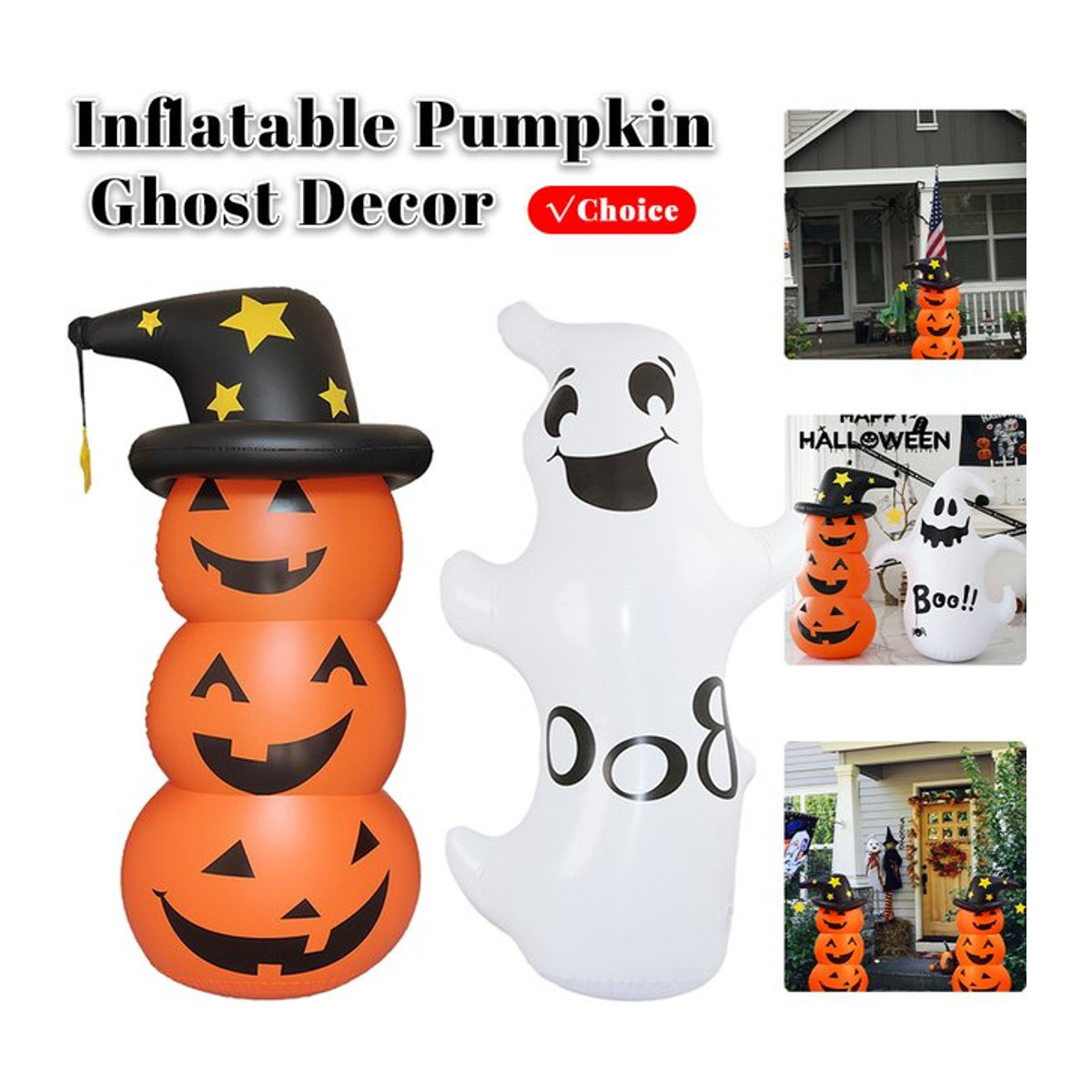 Alloet Halloween Aufblasbare Geister und Kürbisse als Horror-Dekoration in Weiß und Gold - Bild 1