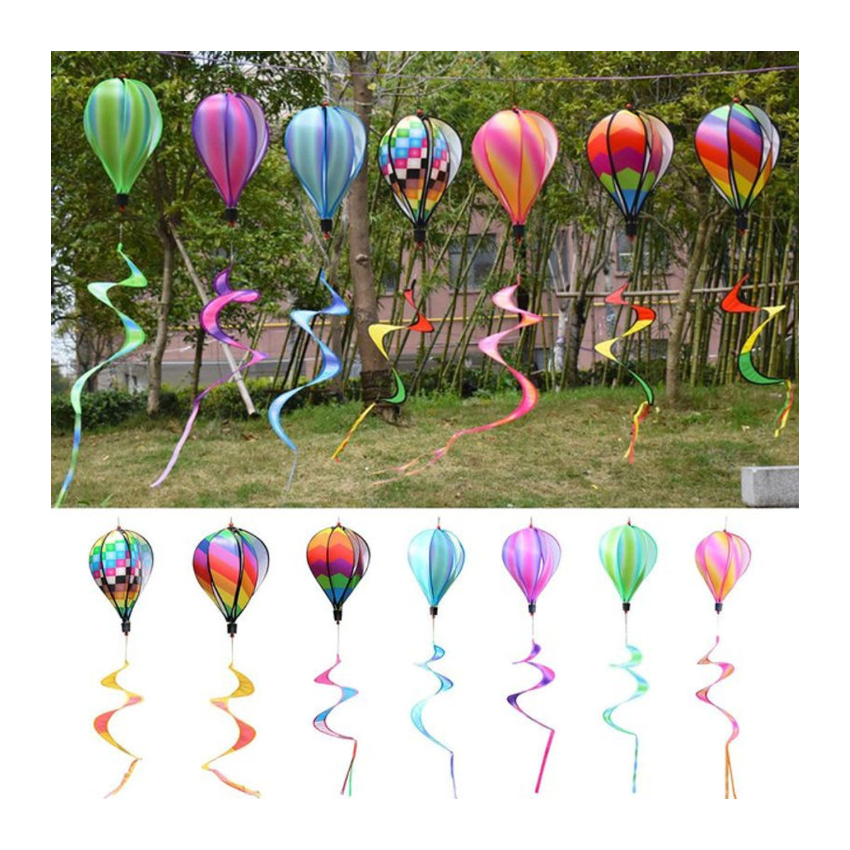 Alloet Heißluftballon Wind Spinner Regenbogen Wind Twister für Garten und Outdoor in Bunt und Schwarz - Bild 1
