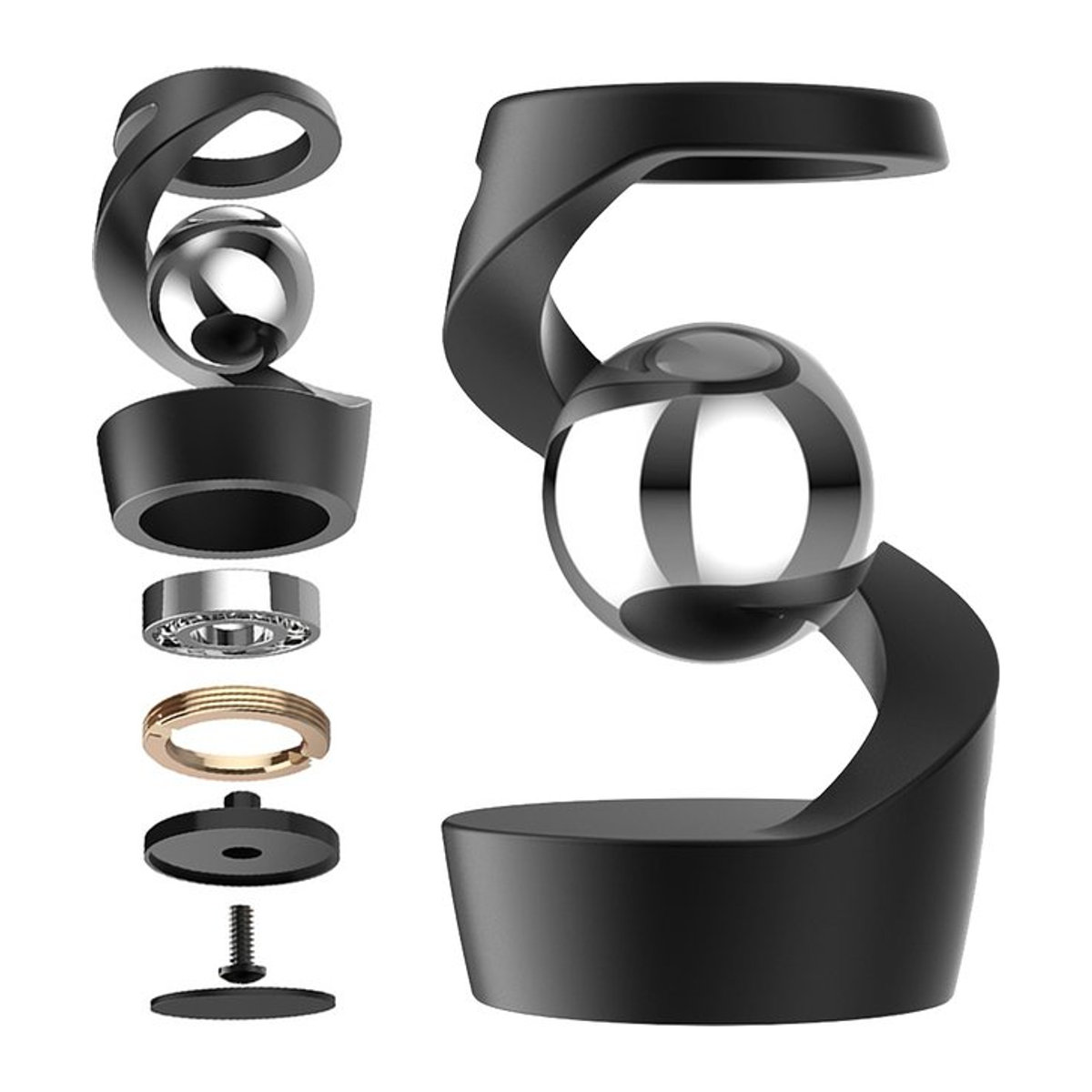 Alloet Kinetisches Schreibtischspielzeug Hängendes Gyroskop Fidget Spinner in Gold und Schwarz aus Metall - Bild 1