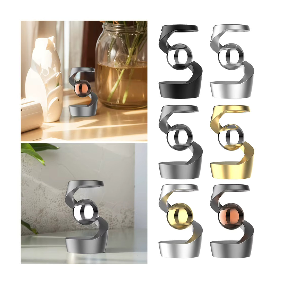 Alloet Kinetisches Schreibtischspielzeug Hängendes Gyroskop Fidget Spinner in Gold und Schwarz aus Metall - Bild 5