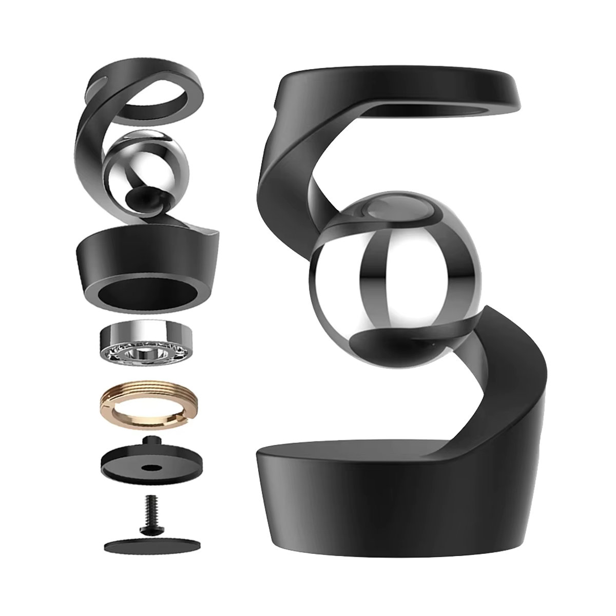 Alloet Kinetisches Schreibtischspielzeug Hängendes Gyroskop Fidget Spinner in Gold und Schwarz aus Metall - Bild 6
