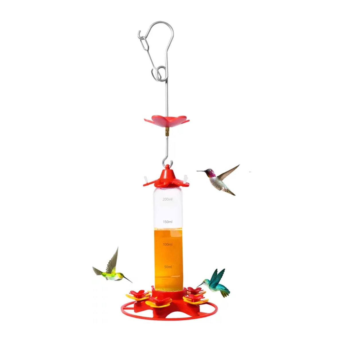 Alloet Kolibri-Wasserspender zum Aufhängen aus Edelstahl und Kunststoff in Rot für den Garten - Bild 1