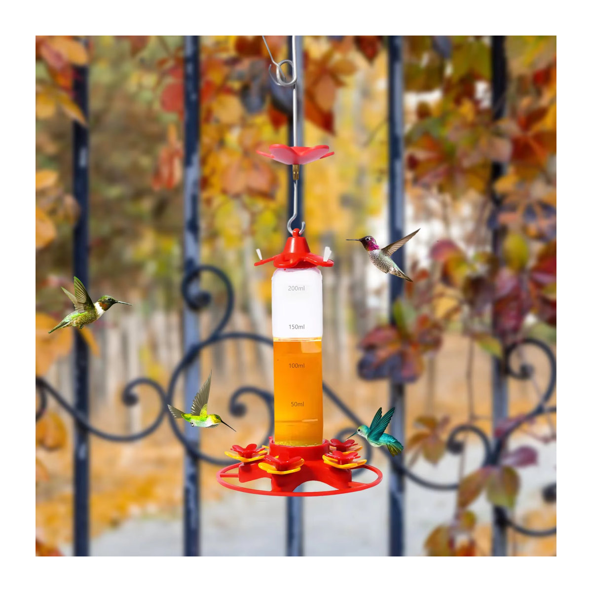 Alloet Kolibri-Wasserspender zum Aufhängen aus Edelstahl und Kunststoff in Rot für den Garten - Bild 4