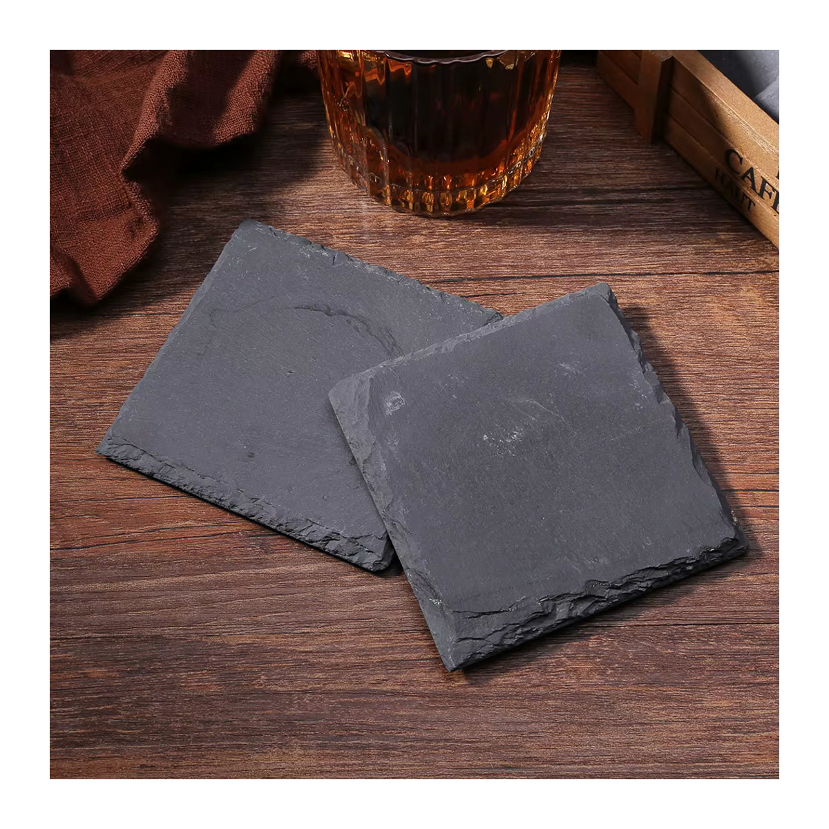 Alloet Naturstein Untersetzer aus Marmor und Schiefer, quadratisch, grau, minimalistisches Design - Bild 2