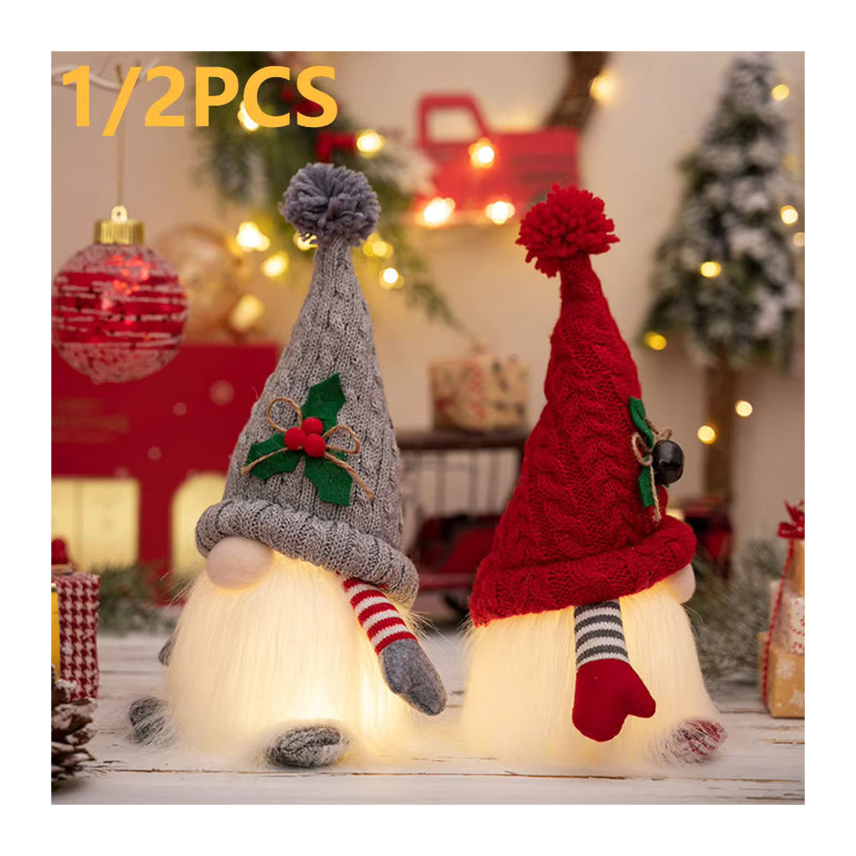 Alloet Weihnachts-Zwerg als leuchtende Plüschpuppe in Rot und Mehrfarbig, Höhe: 28 cm - Bild 2