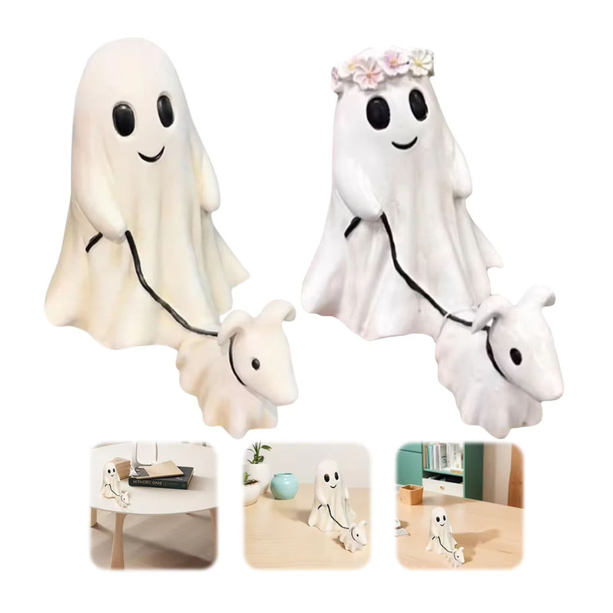 ALLOYSEED Halloween Ghost Walking Dog Statue, handgemachtes Keramik-Ornament in Weiß - Bild 2
