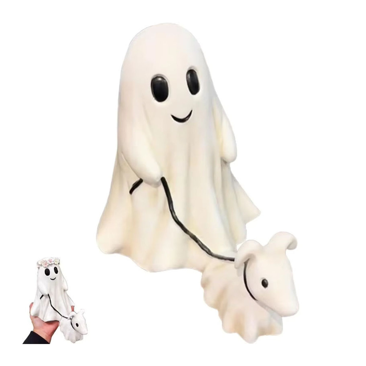 ALLOYSEED Halloween Ghost Walking Dog Statue, handgemachtes Keramik-Ornament in Weiß - Bild 3