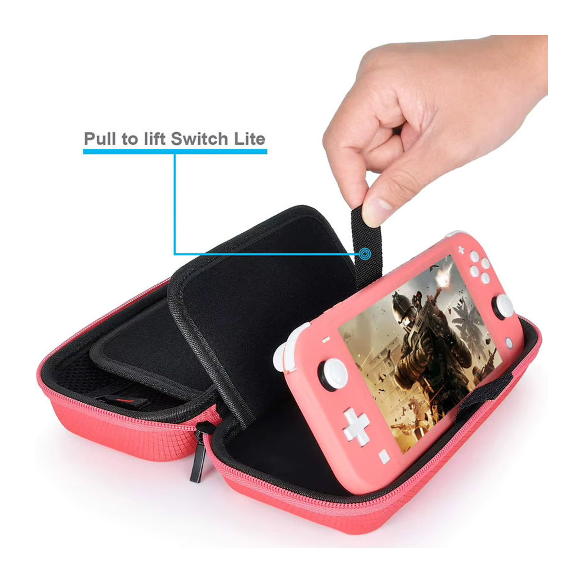 ALLOYSEED Reiseschutz-Koffer für Switch Lite aus Nylon und EVA in Gelb mit Doppelfach und kratzfester Oberfläche - Bild 4