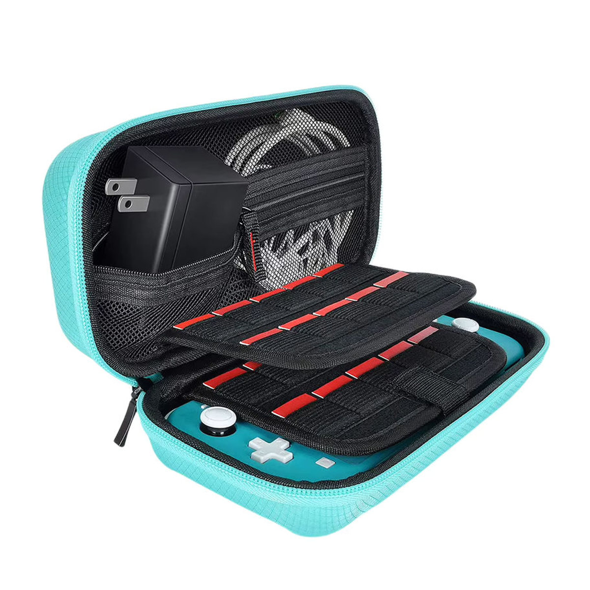 ALLOYSEED Reiseschutz-Koffer für Switch Lite aus Nylon und EVA in Gelb mit Doppelfach und kratzfester Oberfläche - Bild 5