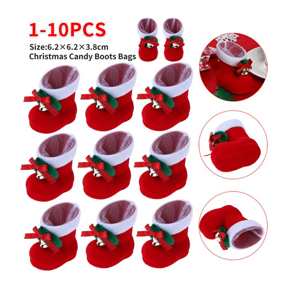 ALLOYSEED Weihnachtsmann Süßigkeiten-Stiefel aus Textil in Rot als Hängeornament für Kinder und Weihnachtsdekoration - Bild 1